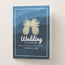 Hochzeitsplaner Modernes Blue Gold Ananas Couple
