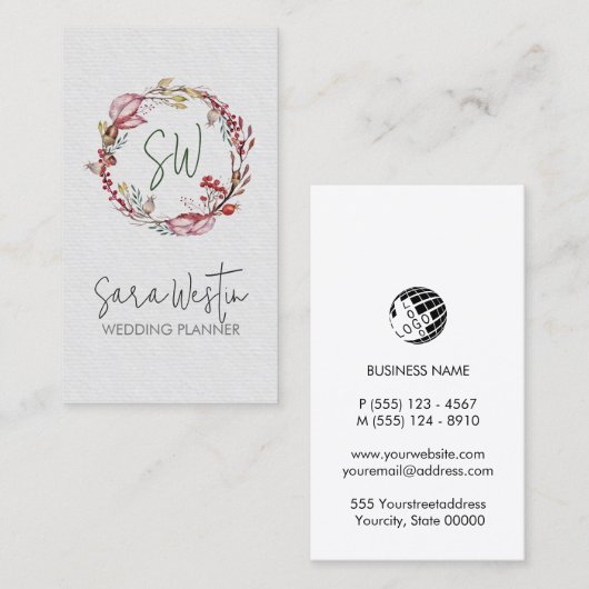 Hochzeitsplaner Monogram-Visitenkarte Visitenkarte (Vorne/Hinten)