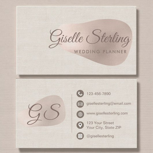 Hochzeitsplaner Neutrales Beige Leinen Abstract Visitenkarte