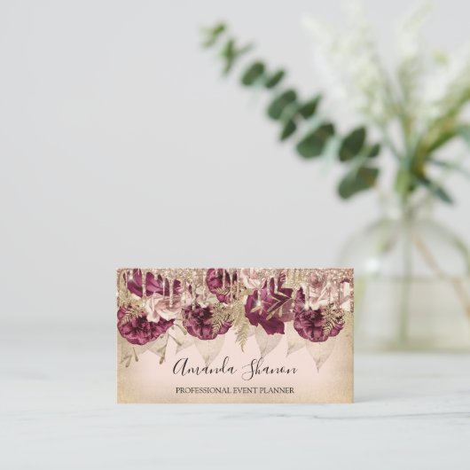 Hochzeitsplaner-Rose Blume Tropfen QR-Logo Visitenkarte (Stehend Vorderseite)