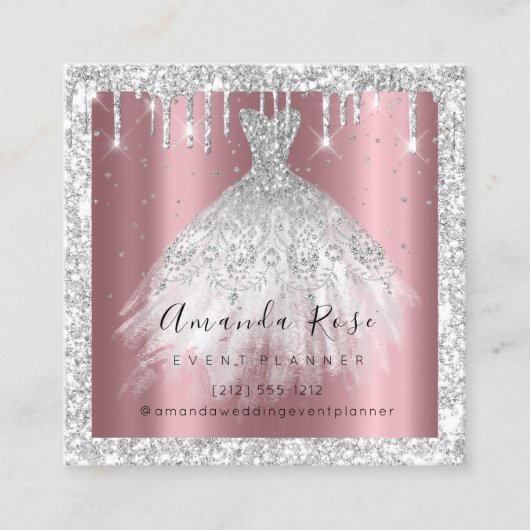 Hochzeitsplaner Rose Confetti Silver Tropfen Terminkarte (Vorderseite)