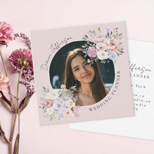 Hochzeitsplaner Rosé Pinke Blumen Custom Foto Quadratische Visitenkarte