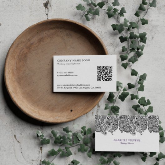 Hochzeitsplaner Schwarz-Weiß-Paisley Visitenkarte