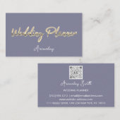 Hochzeitsplaner Script Gold QR Code Logo Grau blau Visitenkarte (Vorne/Hinten)