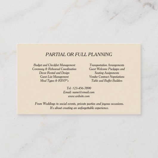 Hochzeitsplaner Vintag Rosa Rosen Elegant Visitenkarte (Rückseite)