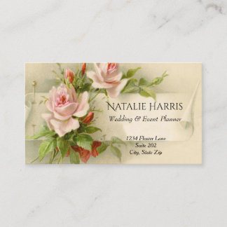 Hochzeitsplaner Vintag Rosa Rosen Elegant Visitenkarte