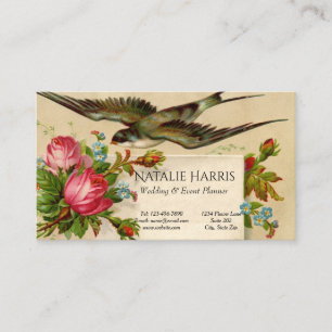 Hochzeitsplaner Vintage rote Rosen Blaue Vogel Visitenkarte