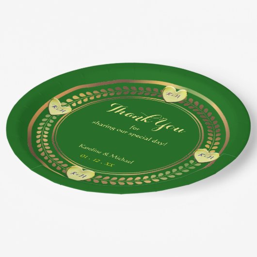 Hochzeitsplattform für Grüne Liebe-Papier-Party Pappteller (Schrägansicht)