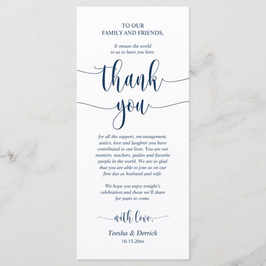 Hochzeitsplattform Vielen Dank, Navy Blue Card Programm (Vorderseite)