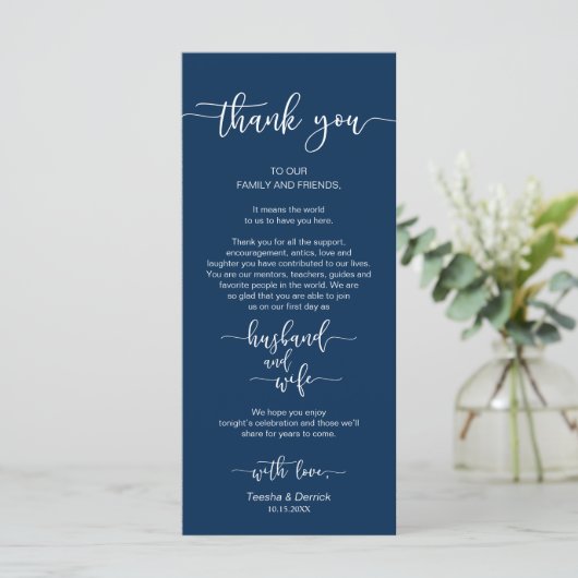 Hochzeitsplattform Vielen Dank, Navy Blue, Card Programm (Stehend Vorderseite)