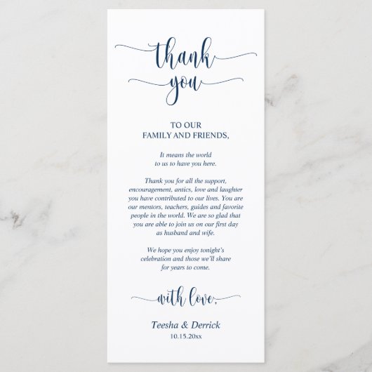 Hochzeitsplattform Vielen Dank, Navy Blue Card Programm (Vorderseite)