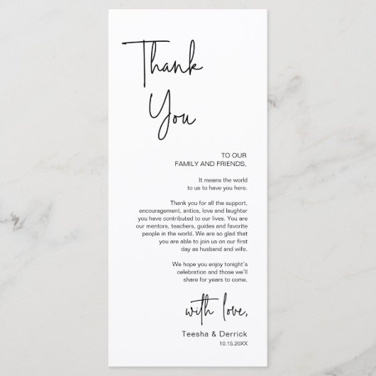 Hochzeitsplatz Abendessen dank Karte (Vorderseite)