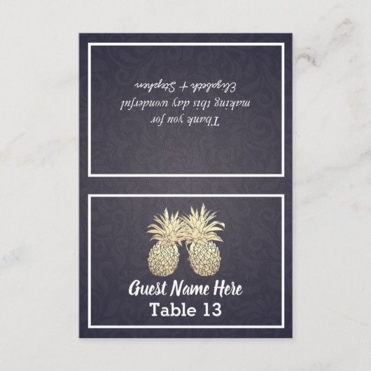 Hochzeitsplatz Escort Tischnummer Gold Ananas (Vorderseite)
