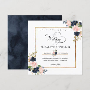 Hochzeitsplatz mit blauen und rosafarbenen Blumen Einladung