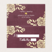 Hochzeitsplatz Tischnummer Gold Rose Burgundy Red (Außenseite Aufgefaltet)