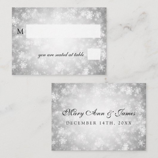 Hochzeitsplätze Silver Winter Wonderland Platzkarte (Vorne/Hinten)