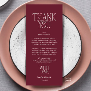 Hochzeitsplatzierung Danke Wein Rot Karte