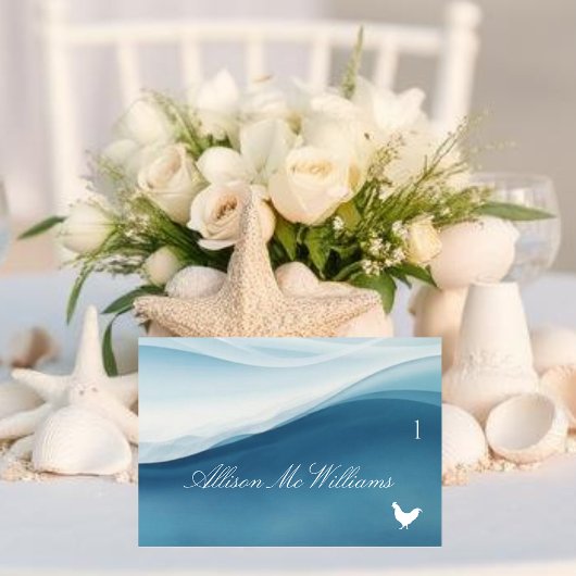 Hochzeitsplatzkarten Hühner-Symbol - Serene Blue Tischnummer