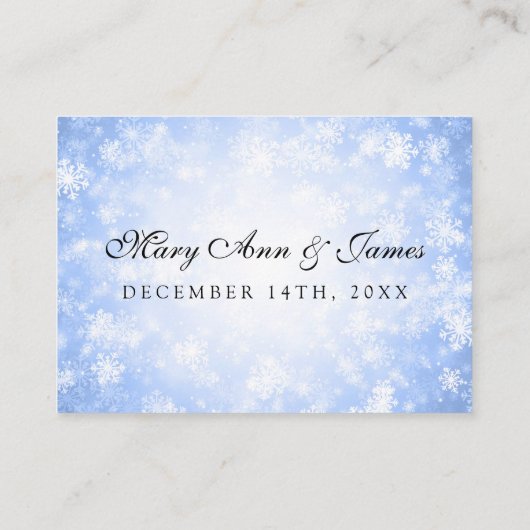 Hochzeitsplecards Blue Winter Wonderland Platzkarte (Rückseite)