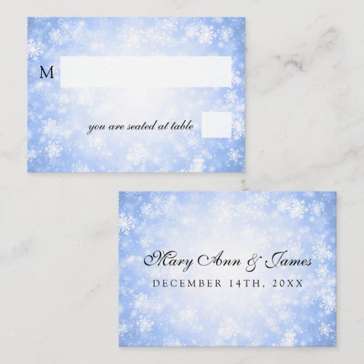 Hochzeitsplecards Blue Winter Wonderland Platzkarte (Vorne/Hinten)