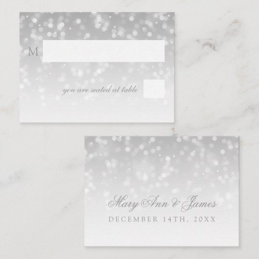 Hochzeitsplecards Silver Bokeh Sparkle Lights Platzkarte (Vorne/Hinten)