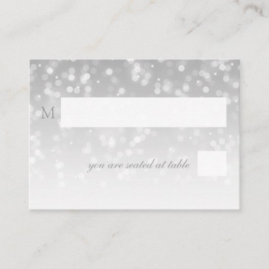 Hochzeitsplecards Silver Bokeh Sparkle Lights Platzkarte (Vorderseite)