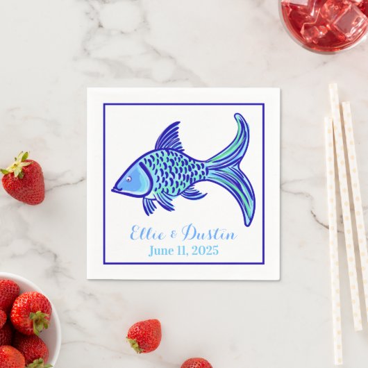 Hochzeitspreppy Blue Fish Personalisiert Serviette (Beispiel)