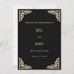 Hochzeitsprobe-Dinner-Einladung Schwarz und Gold Einladung