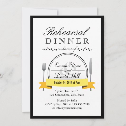 Hochzeitsprobe-Dinner-Einladungen mit schwarzer Um Einladung (Vorderseite)
