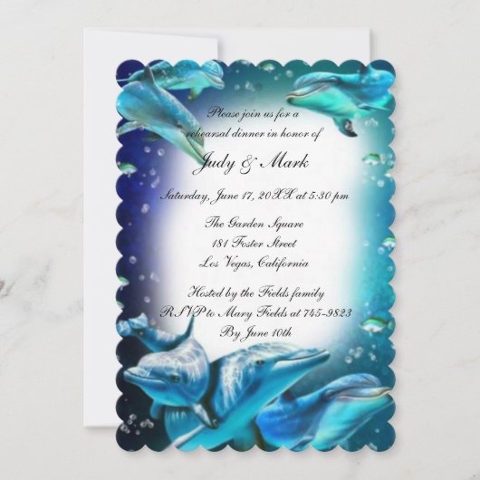 Hochzeitsprobe-Dinner im Delfin-Strand-Thema Einladung (Vorderseite)