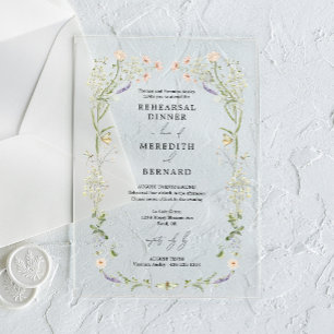 Hochzeitsprobe-Dinner im Vintage-Ländlich-Wildblum Acryleinladungen