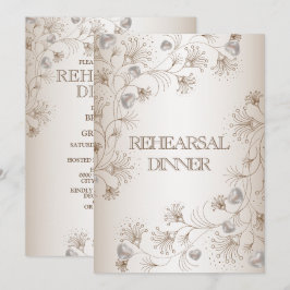 Hochzeitsprobe-Dinnerparty-Tan-Floral-Beige Einladung
