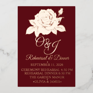 Hochzeitsprobe Einladung Burgunder Moody Rose