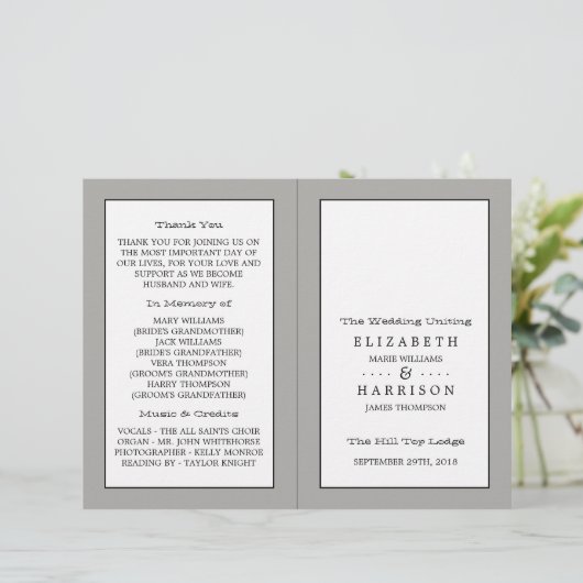 Hochzeitsprogramm (Stehend Vorderseite)