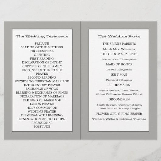 Hochzeitsprogramm (Rückseite)