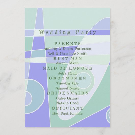 Hochzeitsprogramm Abstrakte Pastel Lila grün Programm (Rückseite)