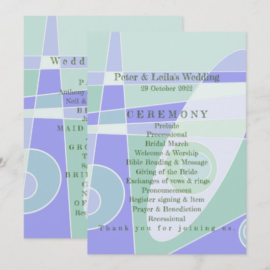 Hochzeitsprogramm Abstrakte Pastel Lila grün Programm (Vorne/Hinten)