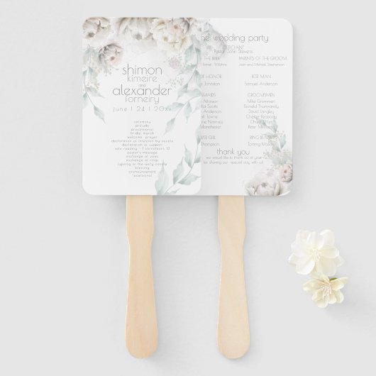 Hochzeitsprogramm | Alabaster Watercolor Peonings Fächer (Vorne und Hinten)