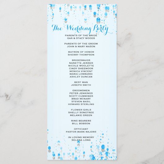 Hochzeitsprogramm | Aqua Blue Confetti Programm (Rückseite)