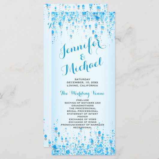 Hochzeitsprogramm | Aqua Blue Confetti Programm (Vorne/Hinten)