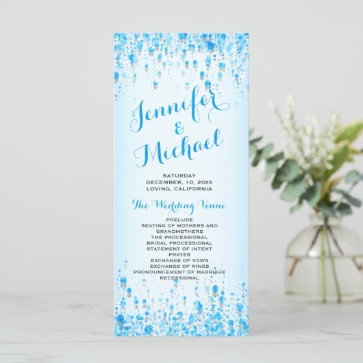Hochzeitsprogramm | Aqua Blue Confetti Programm (Stehend Vorderseite)