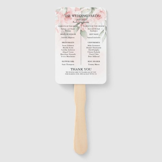 Hochzeitsprogramm | Aquarellfarbe Rosa Blütenfarbe Fächer (Rückseite)