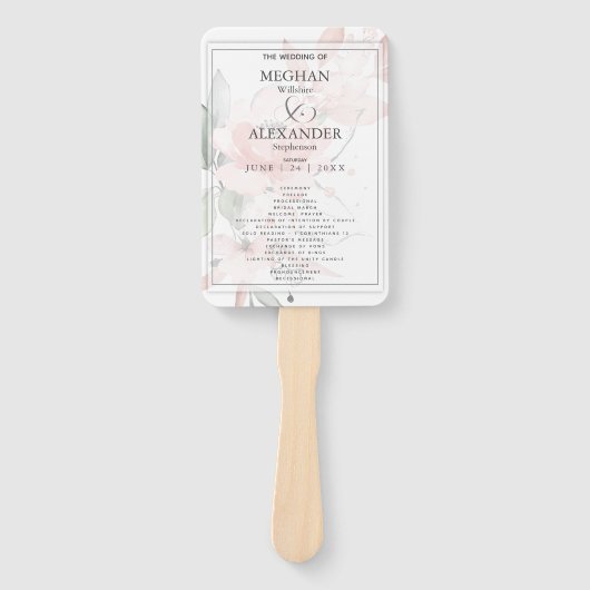 Hochzeitsprogramm | Aquarellfarbe Rosa Blütenfarbe Fächer (Vorderseite)