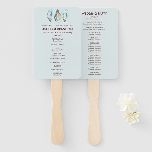 Hochzeitsprogramm Austern-Küsten-Hochzeit am Meer Fächer (Vorne und Hinten)