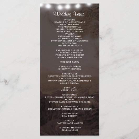 Hochzeitsprogramm | Baum mit Party Lights Programm (Rückseite)