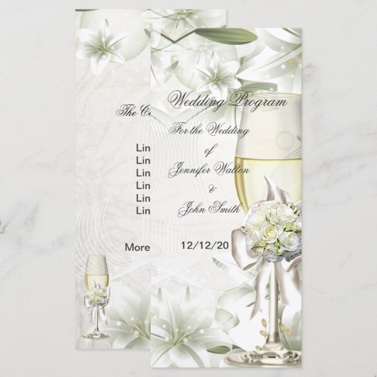 Hochzeitsprogramm Beige Grüne Blüte Programm (Vorne/Hinten)