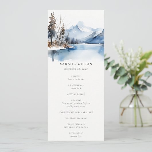 Hochzeitsprogramm Bergsee-Winter Einladung (Stehend Vorderseite)