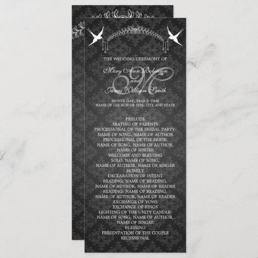 Hochzeitsprogramm Birds Monogram Black Programm (Vorne/Hinten)