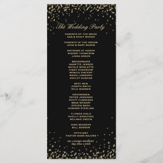 Hochzeitsprogramm | Black and Gold Confetti Programm (Rückseite)