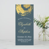 Hochzeitsprogramm Blau Goldfolie Kreis Pinselstric Programm (Stehend Vorderseite)